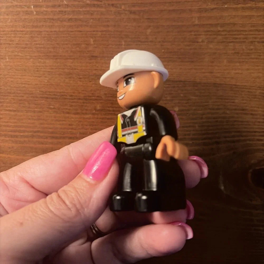 Lego Duplo Figure Fireman Black Suit White Helmet Figure